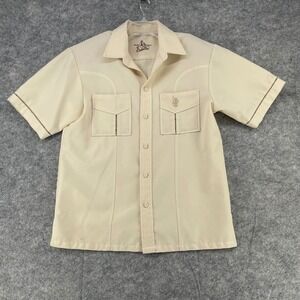 VTG‎ Iolani Hawaii Executive Shirt Men Large Beige Tiki Safari Aloha Camp 70s